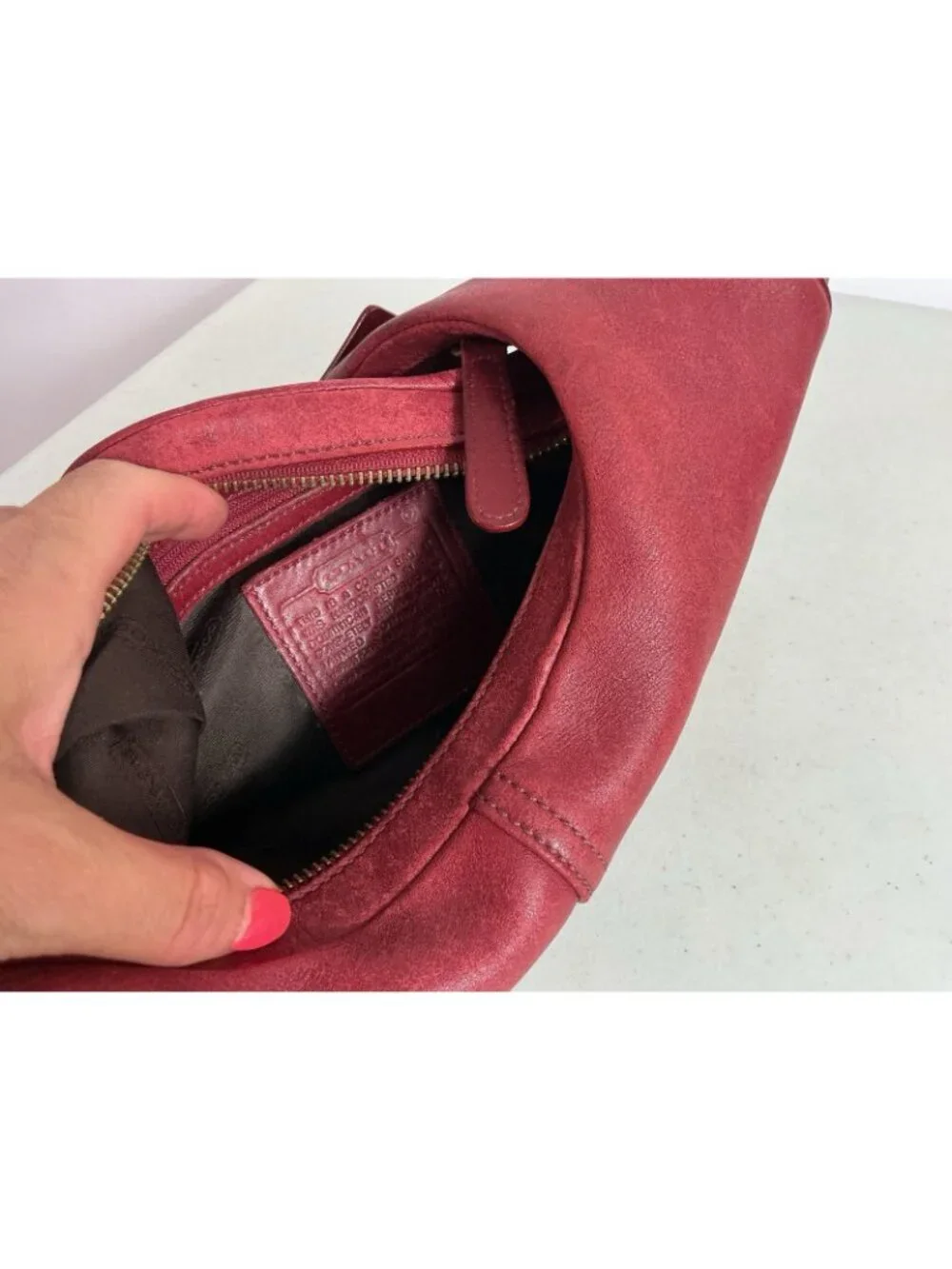 Coach Vintage Cherry Red Leather Zoe Hobo Bag Purse